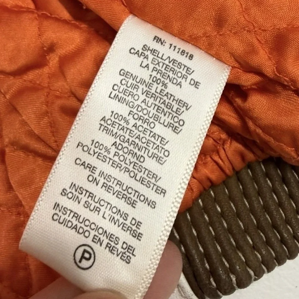 MICHAEL KORS Women Moto Jacket White Brown Leather Biker‎ Style Size M